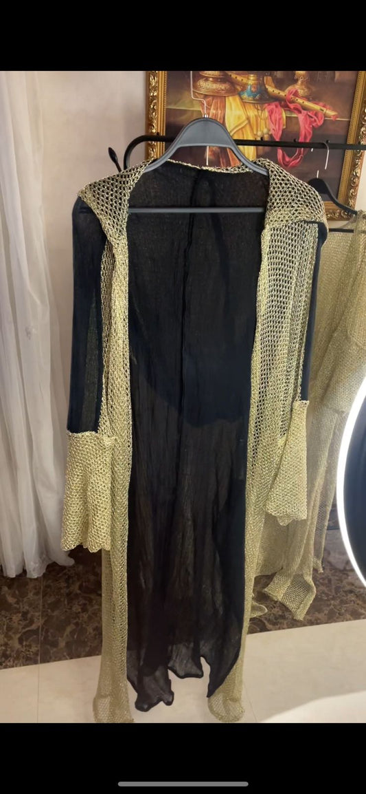 Black Nol Cardigan With Golden Serma   كارديجان نوول اسود مع سيرما