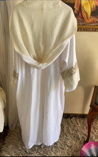 White Ketan Cardigan With Nol - كارديجان كتان ابيض مع نول