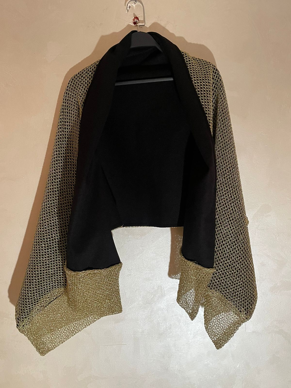 Black Wool Felt Shawl - شال جوخ اسود مع سيرما ذهبي