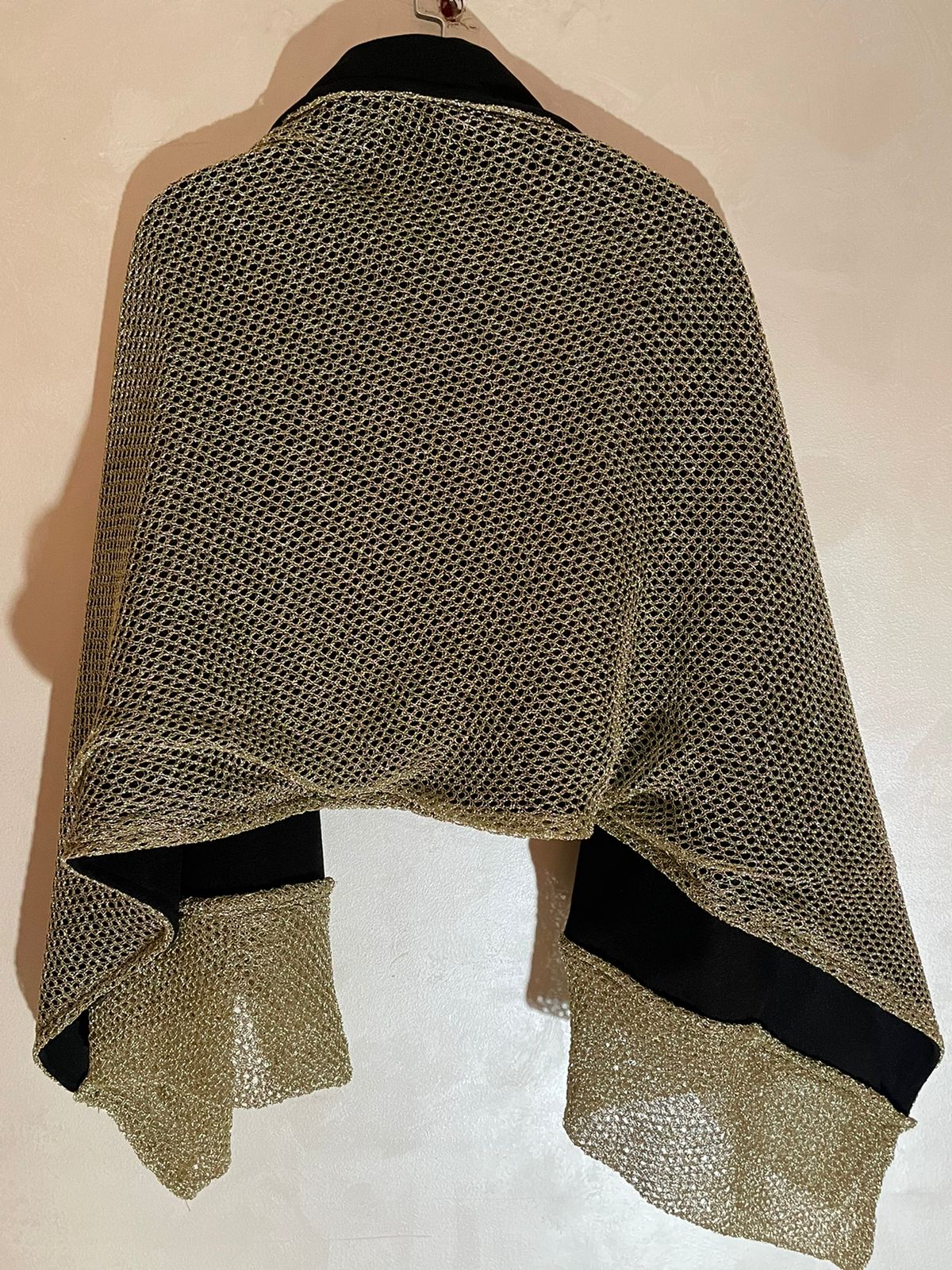 Black Wool Felt Shawl - شال جوخ اسود مع سيرما ذهبي